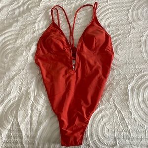 CUPSHE one-piece bathing suit. Coral/red color.